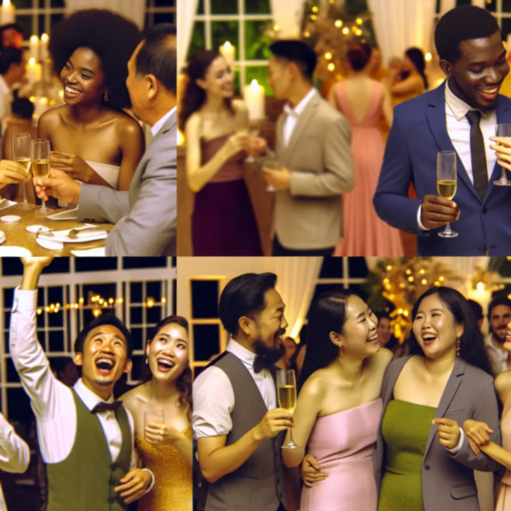 Candid moments of guests celebrating and connecting at an event